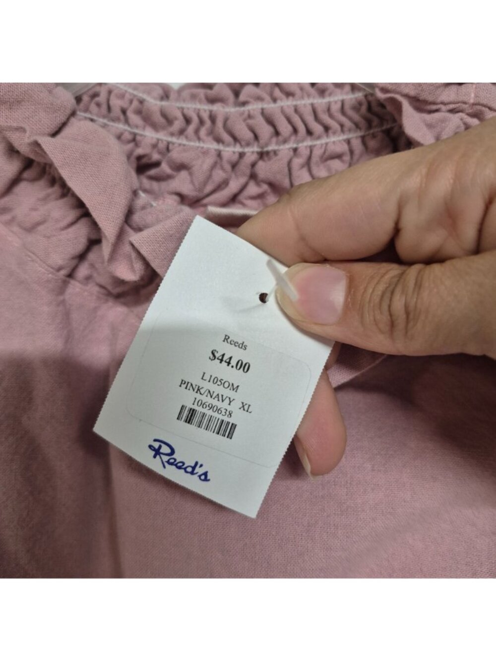 ErgoLUX Pink & Navy Long Sleeve Top W/ Ruffle Neckline & Smocked Cuffs XL - Picture 6 of 6